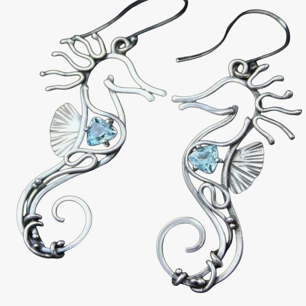 Ethnic Silver Color Metal Leaf Women's Earring Vintage Round Inlaid Green Long P